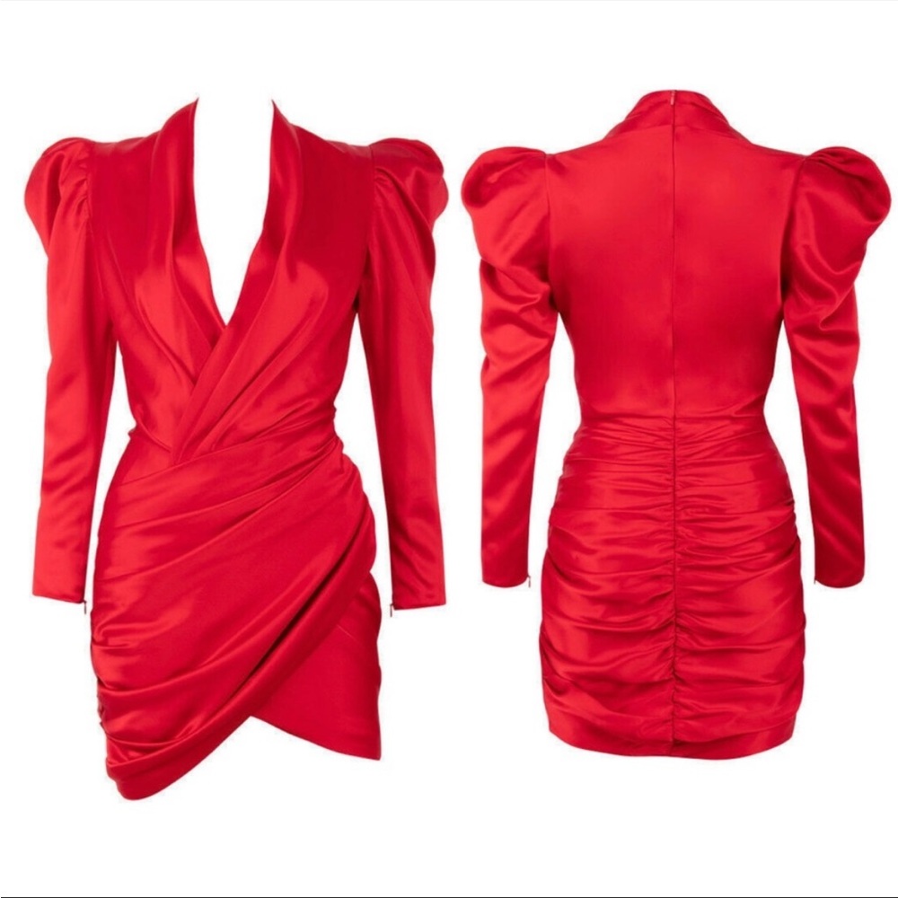 RARE HOUSE OF CB 'Rita' Red Satin Wrap Plunge Dress NWOT - Picture 7 of 15